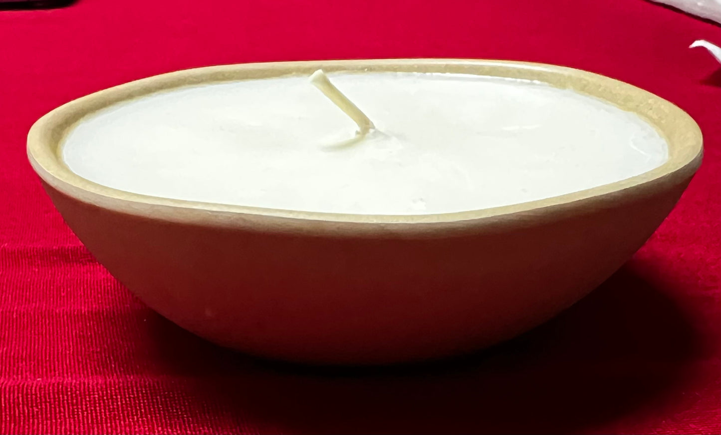Small Soy Candle in a 4" wide Ceramic bowl.