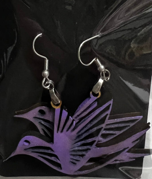 Purple Hummingbird Laser Cut Earrings