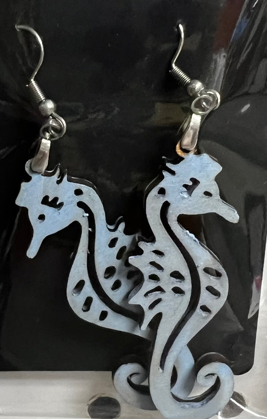 Blue seahorse Laser cut Earrings