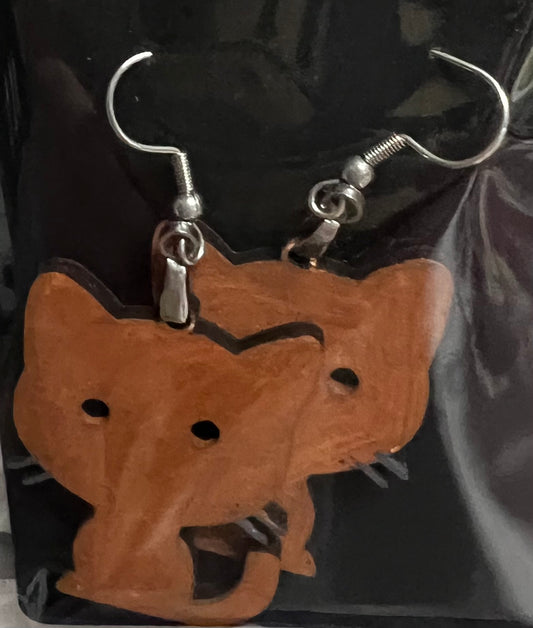Brown Kitty Laser Cut Earrings