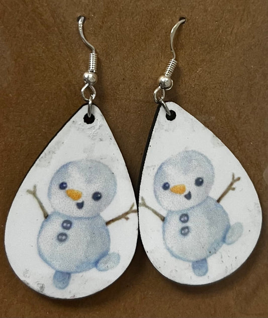 Snowman Tear Drop Earrings
