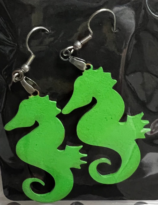 Green Seahorse Laser cut Earrings