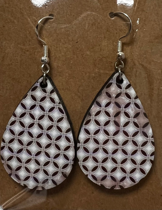 Brown and White Checker Board Tear Drop Earrings