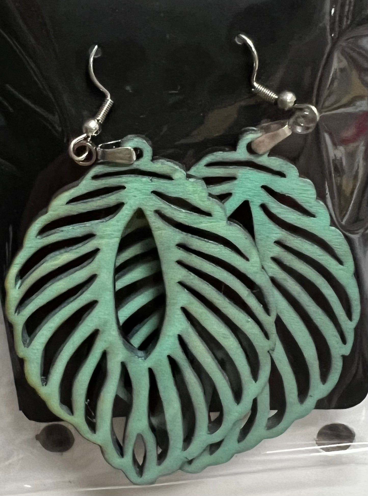 Green Blue Shell Laser Cut Earrings