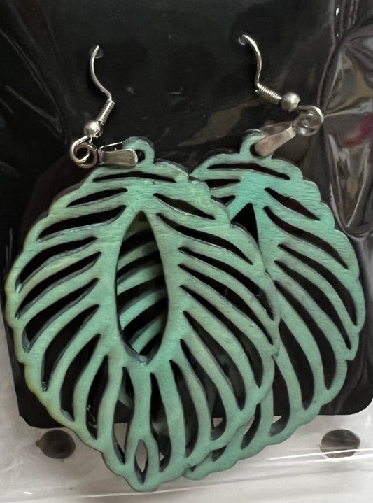 Green Blue Shell Laser Cut Earrings