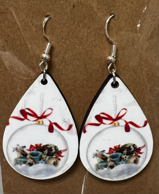 Snow Globe Tear Drop Earrings