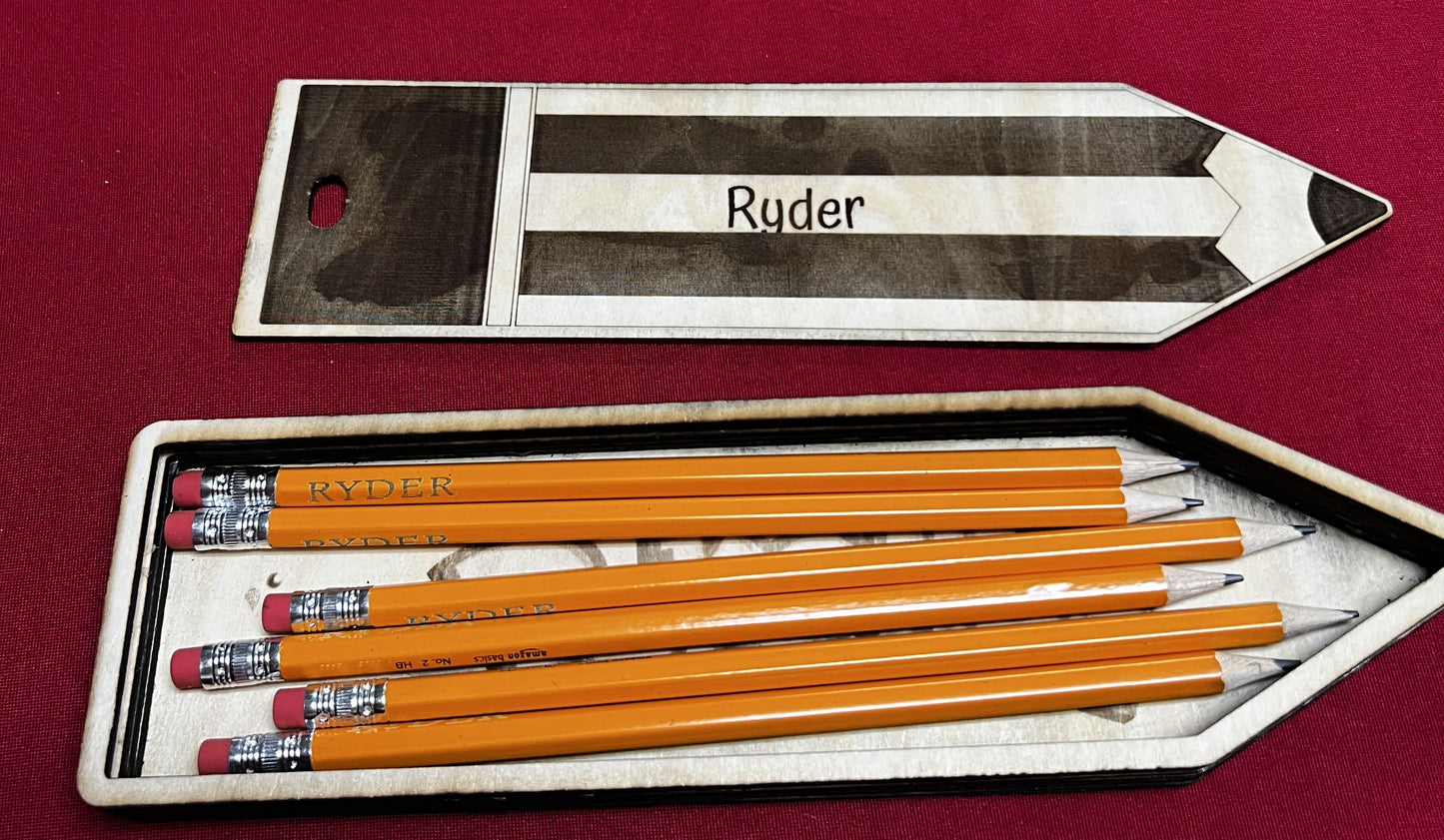 Personalized Pencil Box with 6 Personalized Pencils