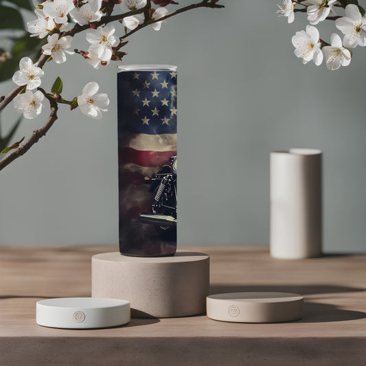 Motorcycle and Flag 20oz tumbler